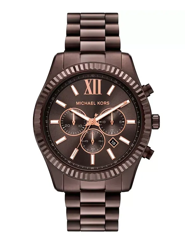 Мужские часы Lexington с хронографом, коричневые, из нержавеющей стали, 44 мм Michael Kors — изображение 1 из 4