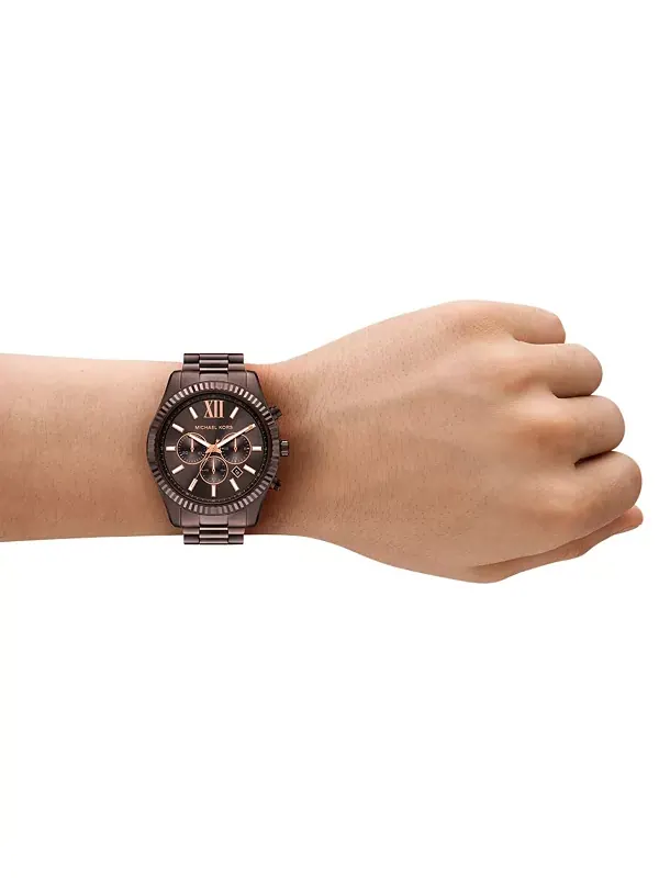 Мужские часы Lexington с хронографом, коричневые, из нержавеющей стали, 44 мм Michael Kors — изображение 4 из 4