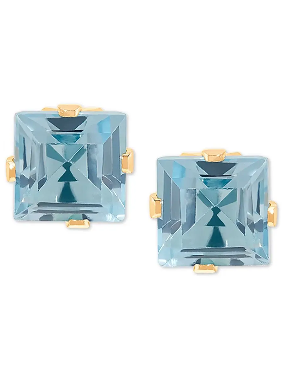 Серьги-гвоздики с голубым топазом (1-3/8 ct. t.w.) в 14k золоте — изображение 3 из 3, оттенок синий