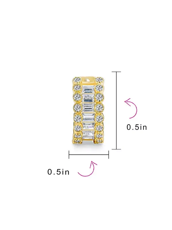 Мини-Серьги-Кольца Huggie с кубическим цирконием изумрудной огранки, огранки "milgrain" — изображение 3 из 4, оттенок желтый