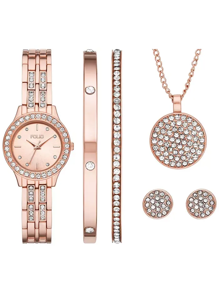 Женские часы с тремя стрелками Rose Gold-Tone Alloy 27 мм подарочный набор Folio