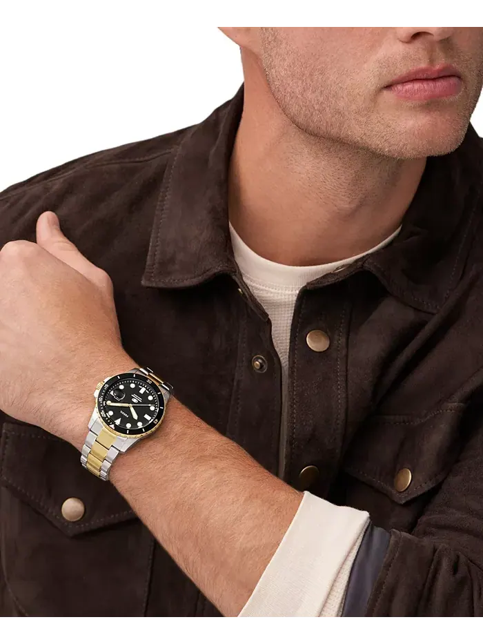 Мужские часы Dive Three-Hand Date с синим циферблатом, двухцветные из нержавеющей стали, 42 мм — изображение 3 из 4