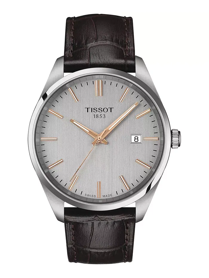 Мужские часы Swiss PR 40 мм с коричневым кожаным ремешком Tissot — изображение 1 из 5