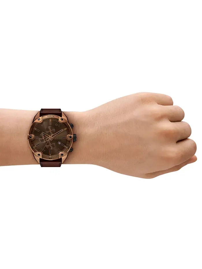 Мужские часы Spiked Quartz Chronograph с коричневым кожаным ремешком, 49 мм Diesel — изображение 4 из 4