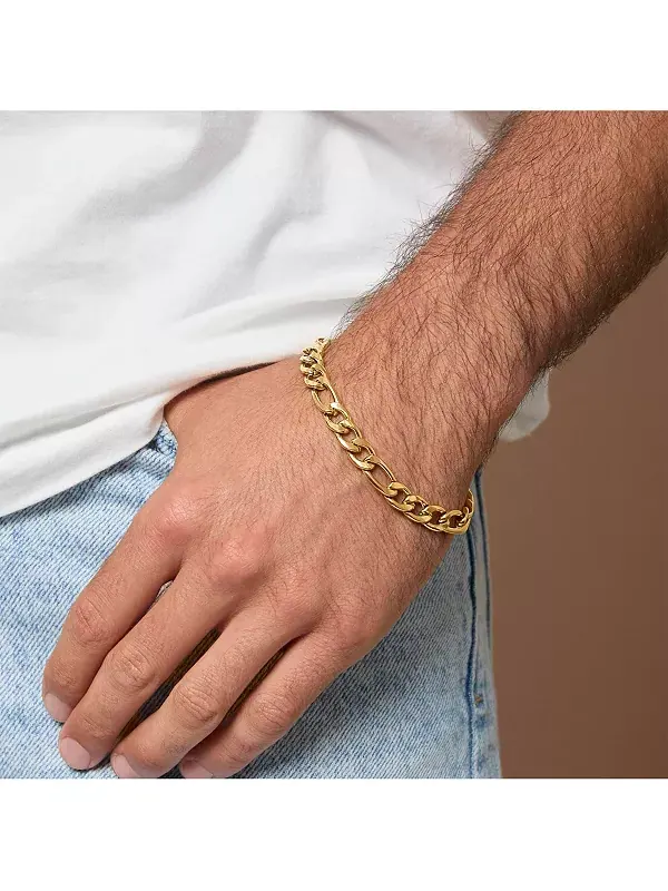 Браслет-Цепочка Фигаро 8 мм - цепочка 8,5 дюйма Lucky Brand — изображение 2 из 4, оттенок золото