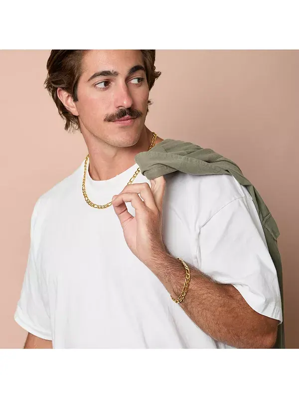 Браслет-Цепочка Фигаро 8 мм - цепочка 8,5 дюйма Lucky Brand — изображение 3 из 4, оттенок золото