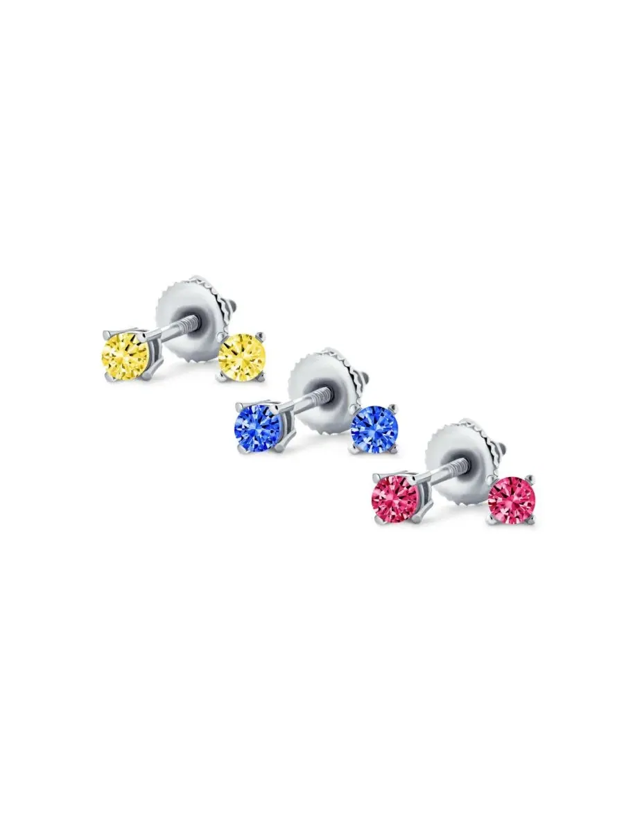 Серьги-пусеты с кубическим цирконием, 3 шт Bling Jewelry — изображение 1 из 3, оттенок мульти