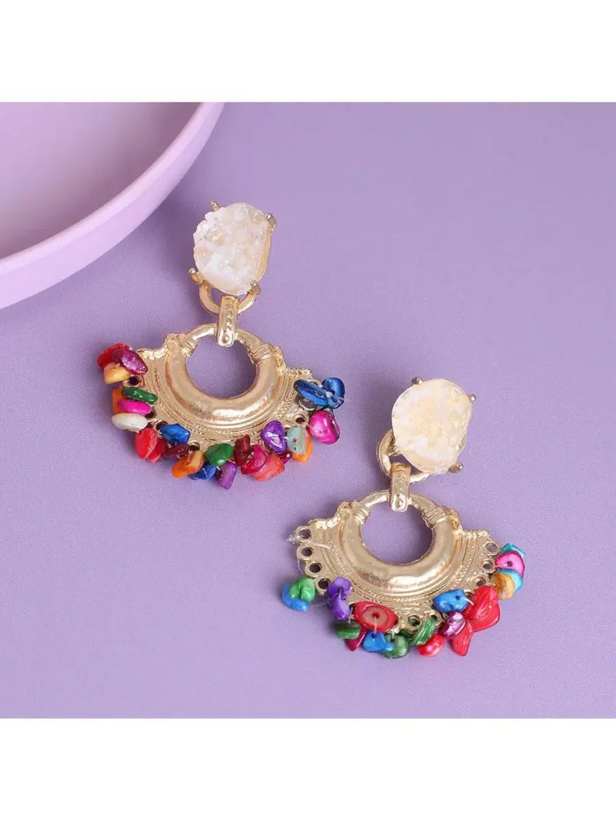 Серьги-подвески с кластером камней Multicolor SOHI — изображение 2 из 2, оттенок мульти