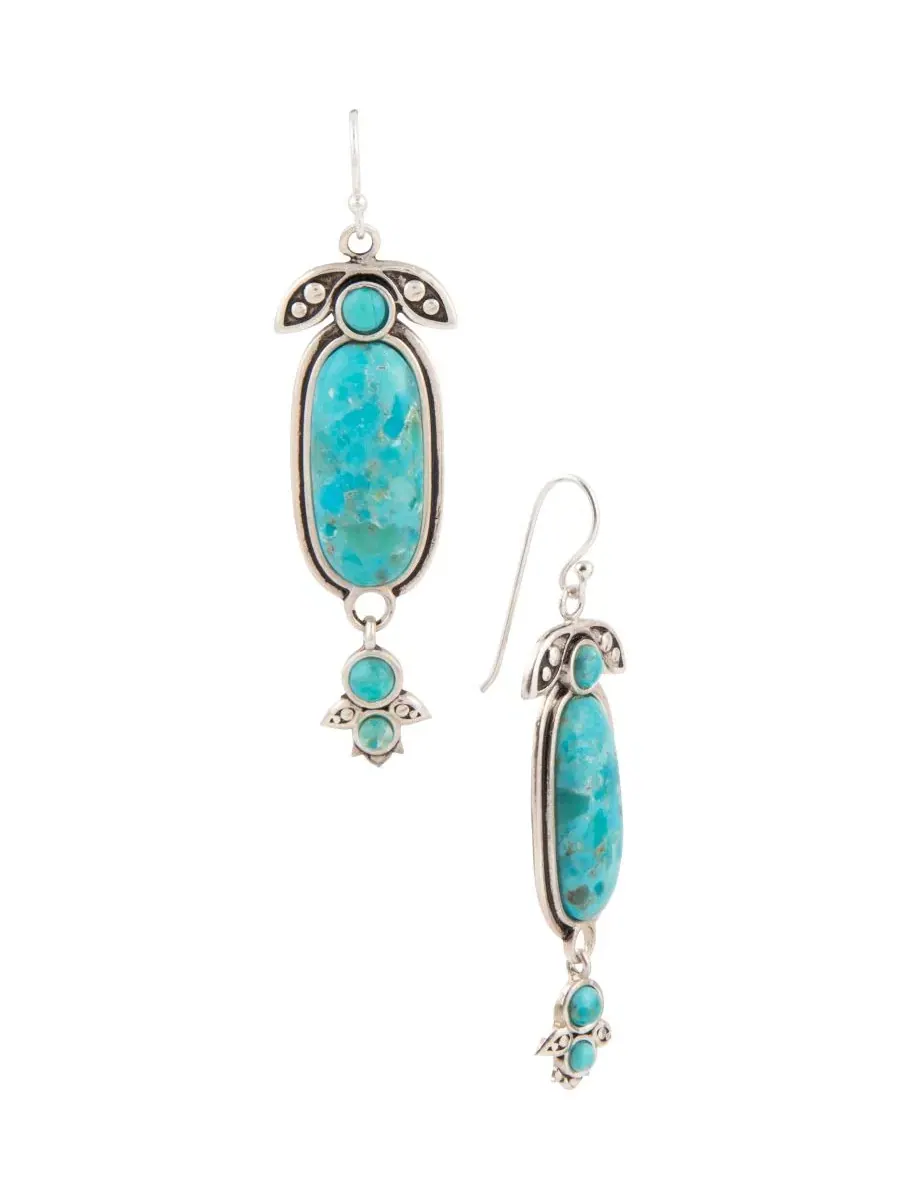 Серьги-подвески из бирюзы Emile Blue Turquoise Silver Dangle Earrings Barse — изображение 1 из 5, оттенок серебряный