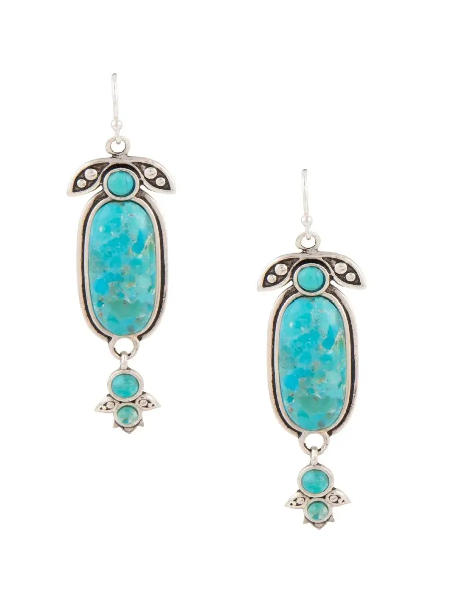 Серьги-подвески из бирюзы Emile Blue Turquoise Silver Dangle Earrings Barse — изображение 2 из 5, оттенок серебряный