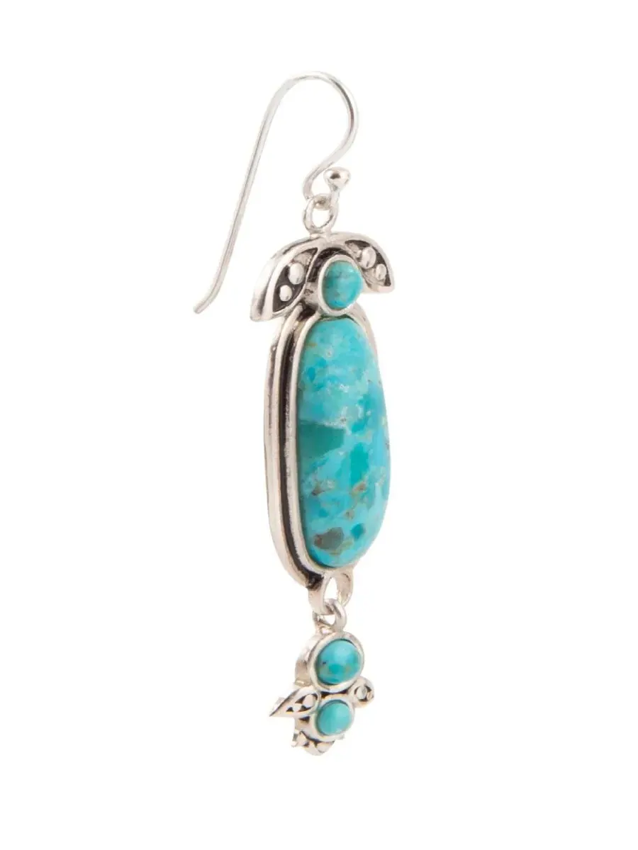 Серьги-подвески из бирюзы Emile Blue Turquoise Silver Dangle Earrings Barse — изображение 3 из 5, оттенок серебряный