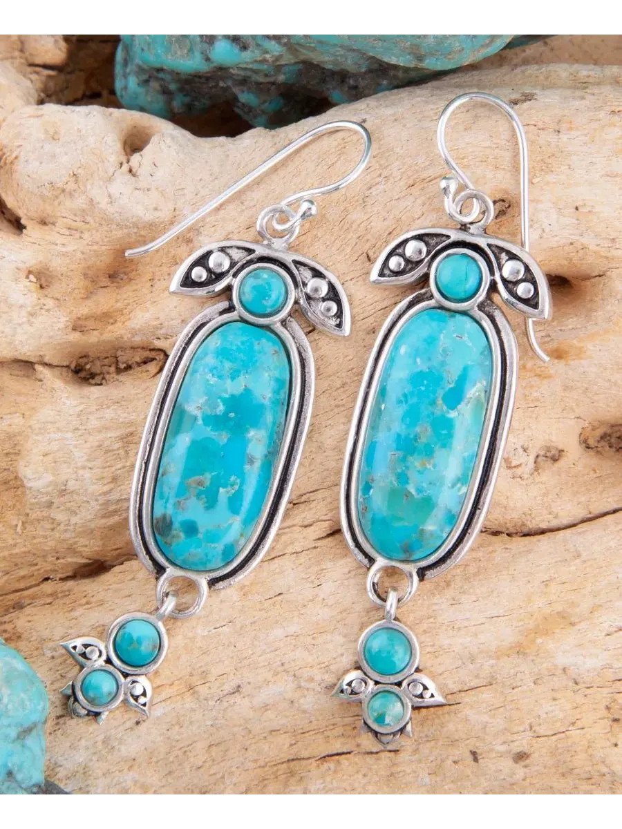Серьги-подвески из бирюзы Emile Blue Turquoise Silver Dangle Earrings Barse — изображение 4 из 5, оттенок серебряный