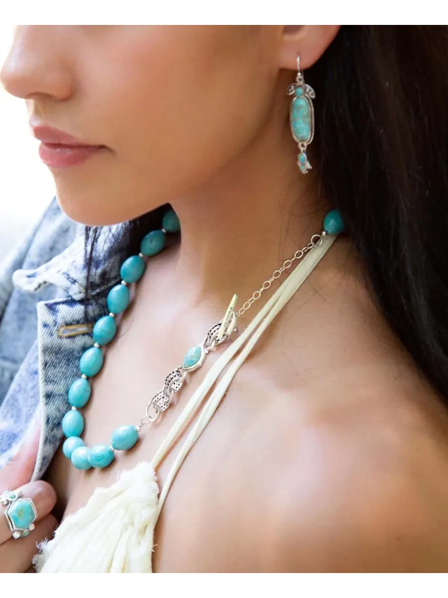 Серьги-подвески из бирюзы Emile Blue Turquoise Silver Dangle Earrings Barse — изображение 5 из 5, оттенок серебряный