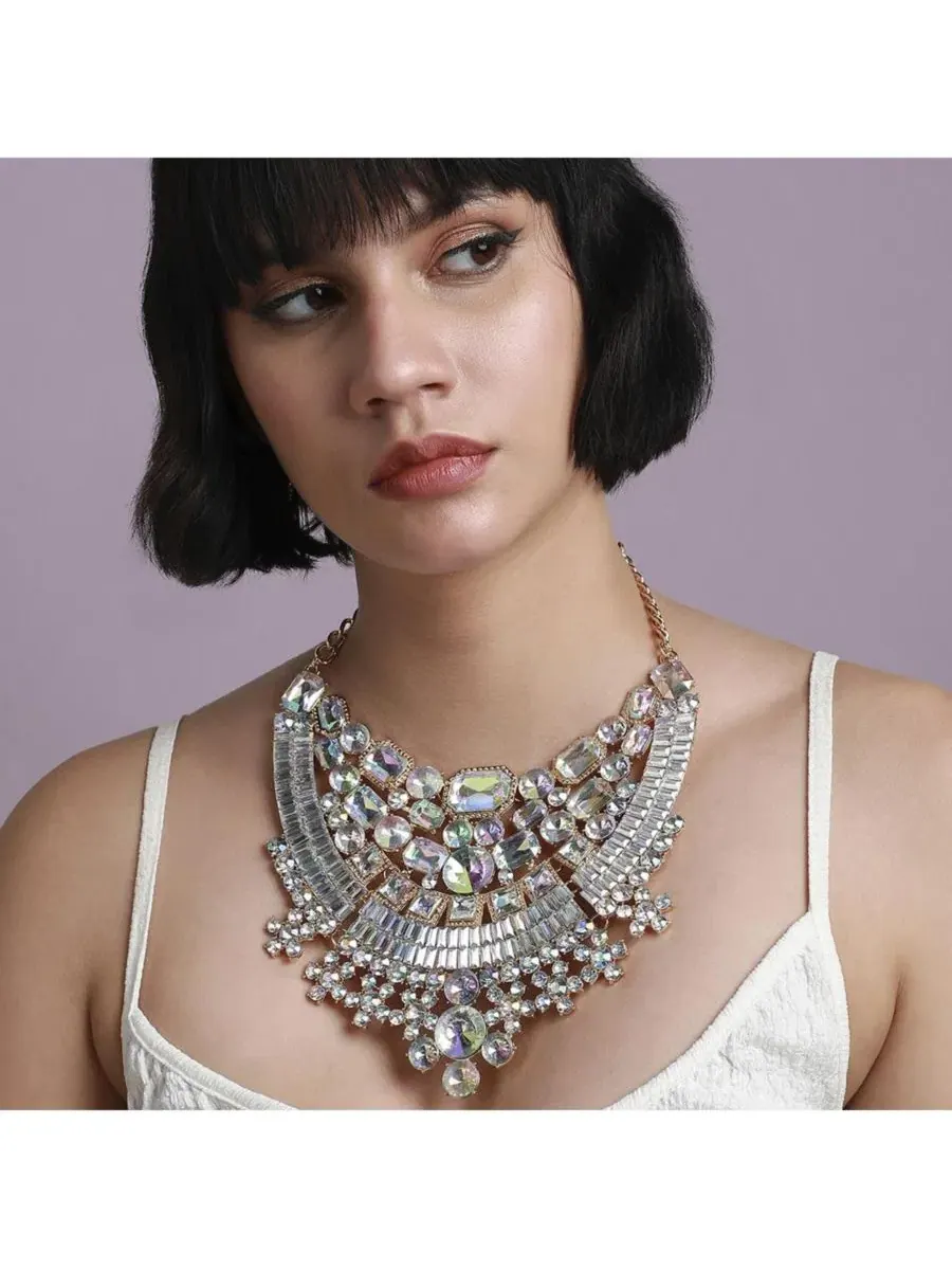 Колье Maxi Crystal SOHI — изображение 3 из 6, оттенок серебряный