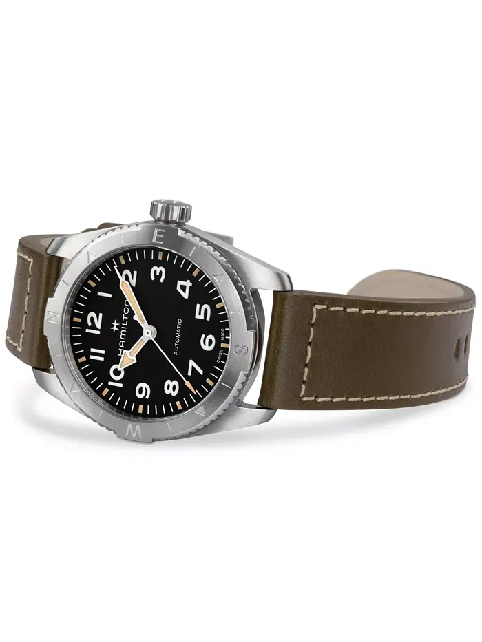 Женские швейцарские автоматические часы Khaki Field Expedition с зеленым кожаным ремешком, 37 мм — изображение 2 из 4