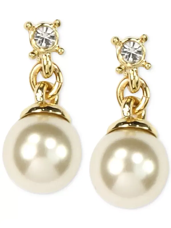 Серьги-Подвески с золотистым искусственным жемчугом Anne Klein — изображение 1 из 2, оттенок золото