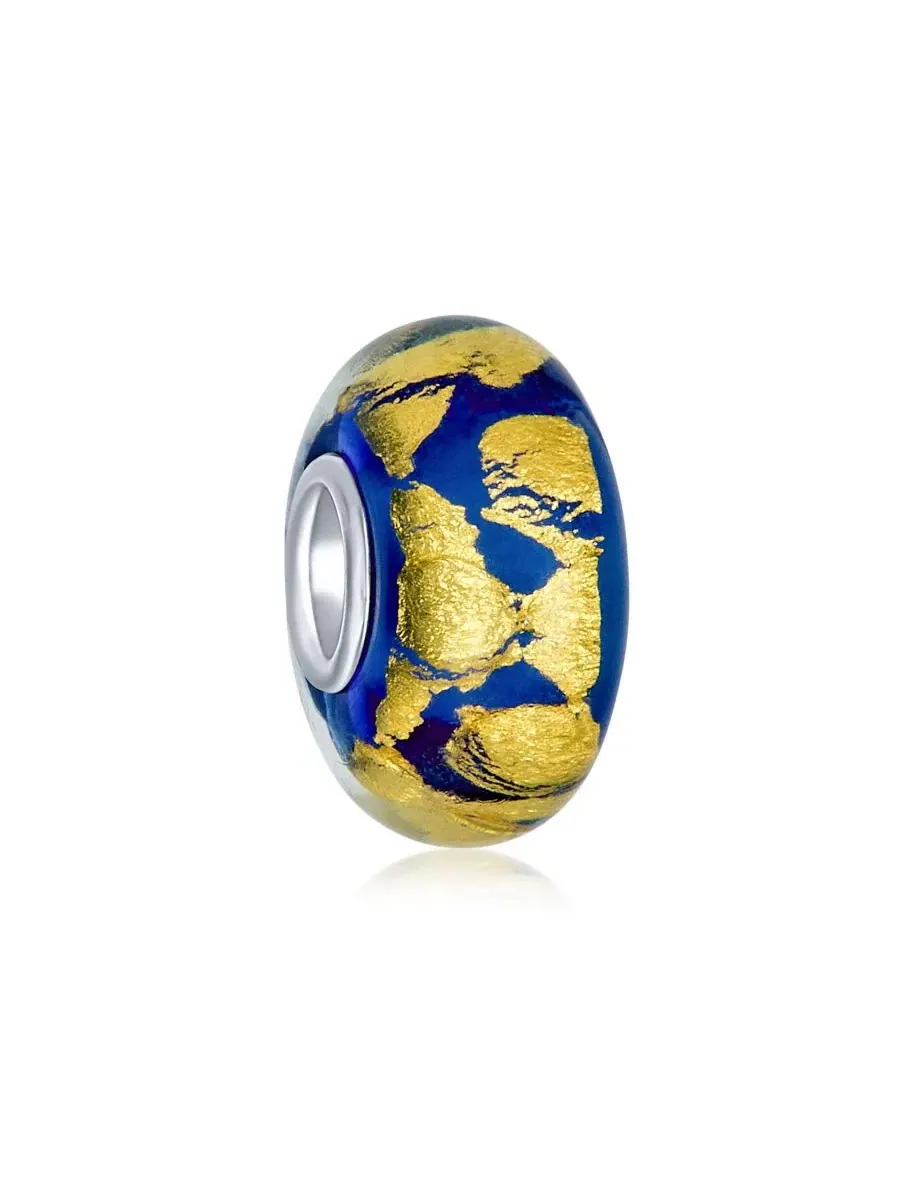 Бусина-шарм Murano Glass Charm Bead Red Green Purple Blue Gold Foil Bling Jewelry — изображение 1 из 3, оттенок синий