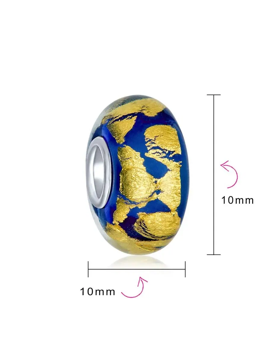 Бусина-шарм Murano Glass Charm Bead Red Green Purple Blue Gold Foil Bling Jewelry — изображение 3 из 3, оттенок синий