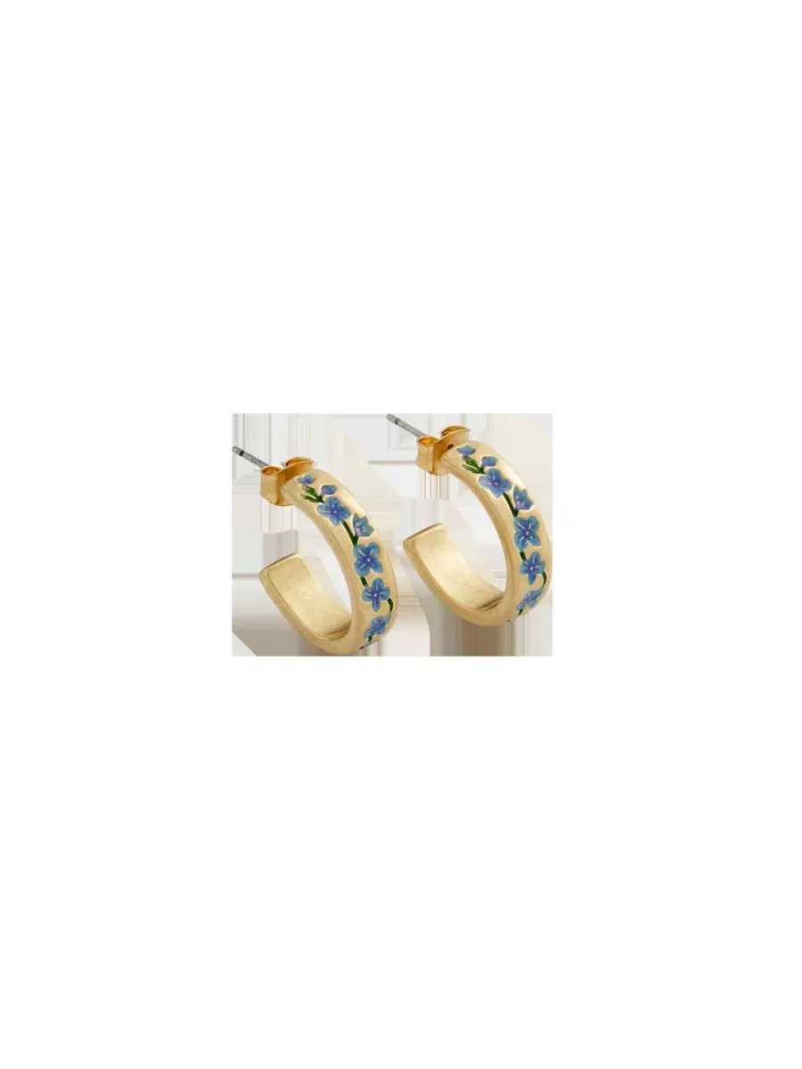 Серьги-кольца с эмалевыми незабудками Forget-Me-Not Hoop Earrings Fable England — изображение 1 из 4, оттенок золото