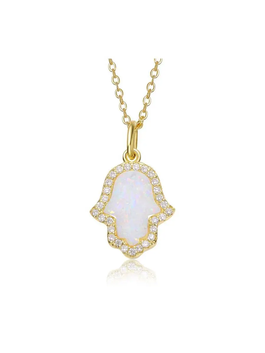 Кулон-подвеска Hamsa с опалом и фианитами