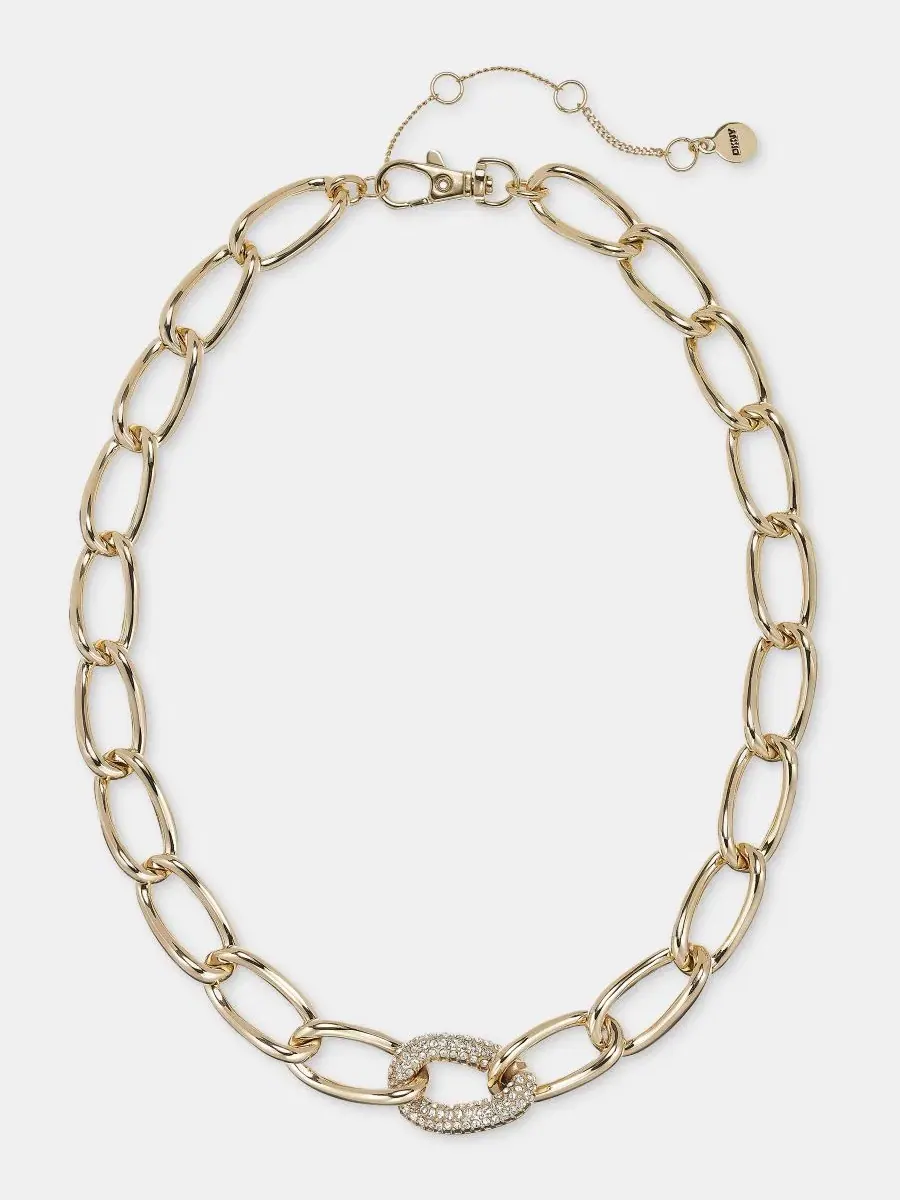 Колье с кристаллами Pavé Large Link Collar Necklace DKNY — изображение 2 из 6, оттенок прозрачный