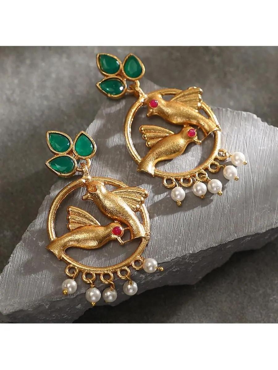 Женские серьги-подвески The Halo-Bird Drop Earrings - античное золото SOHI — изображение 2 из 5