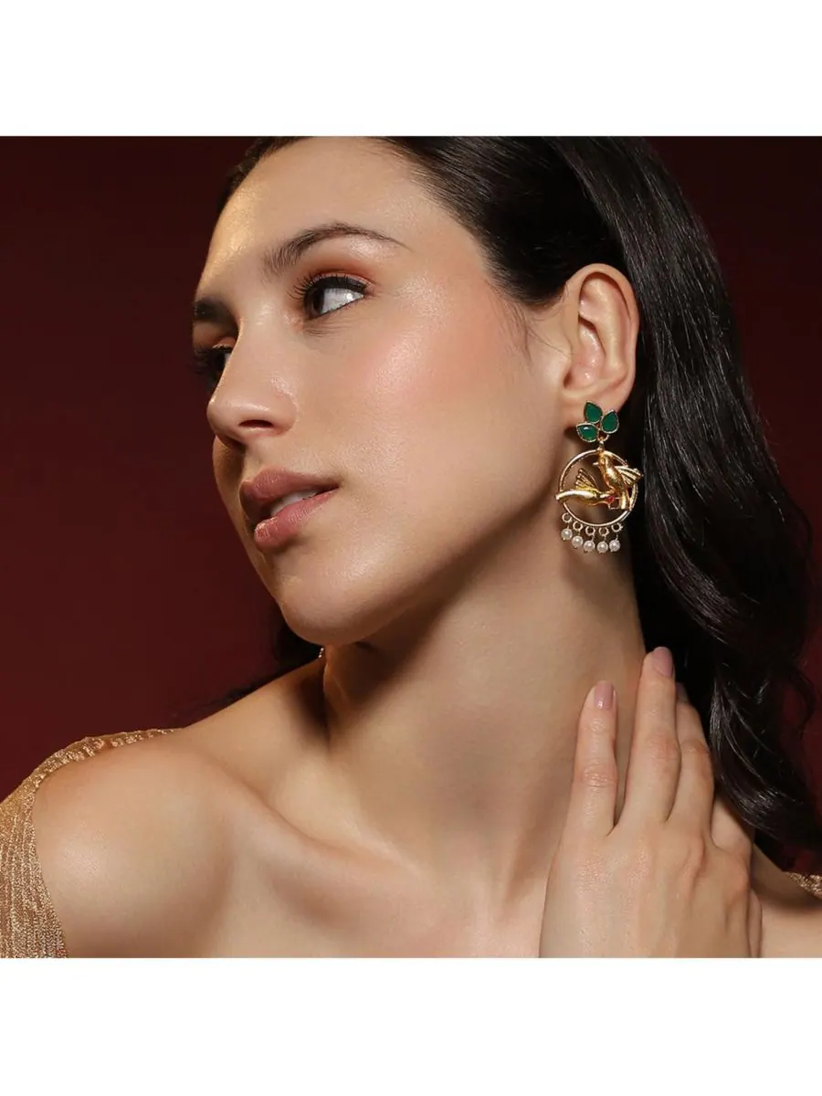 Женские серьги-подвески The Halo-Bird Drop Earrings - античное золото SOHI — изображение 3 из 5