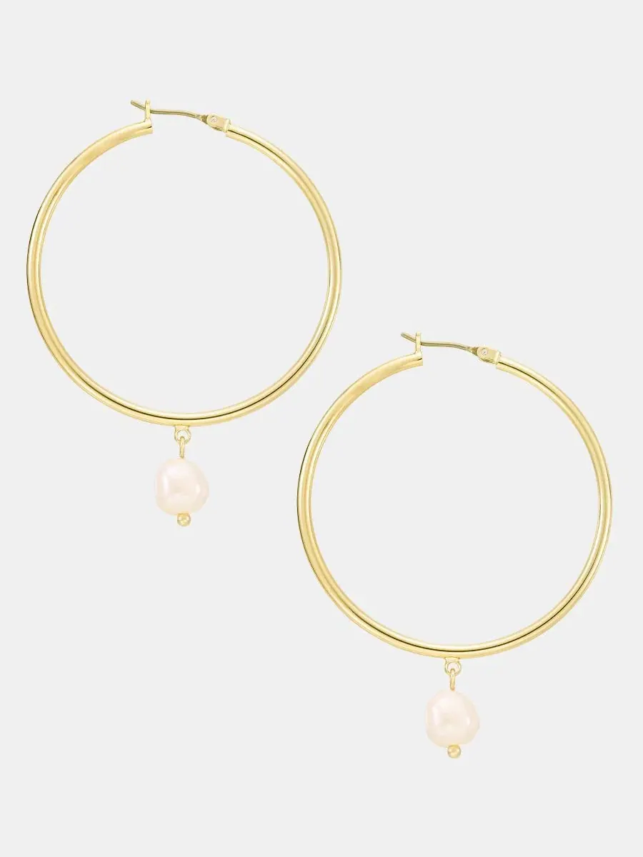 Серьги-кольца с подвесками из искусственного жемчуга Lauren Ralph Lauren — изображение 1 из 3, оттенок белый