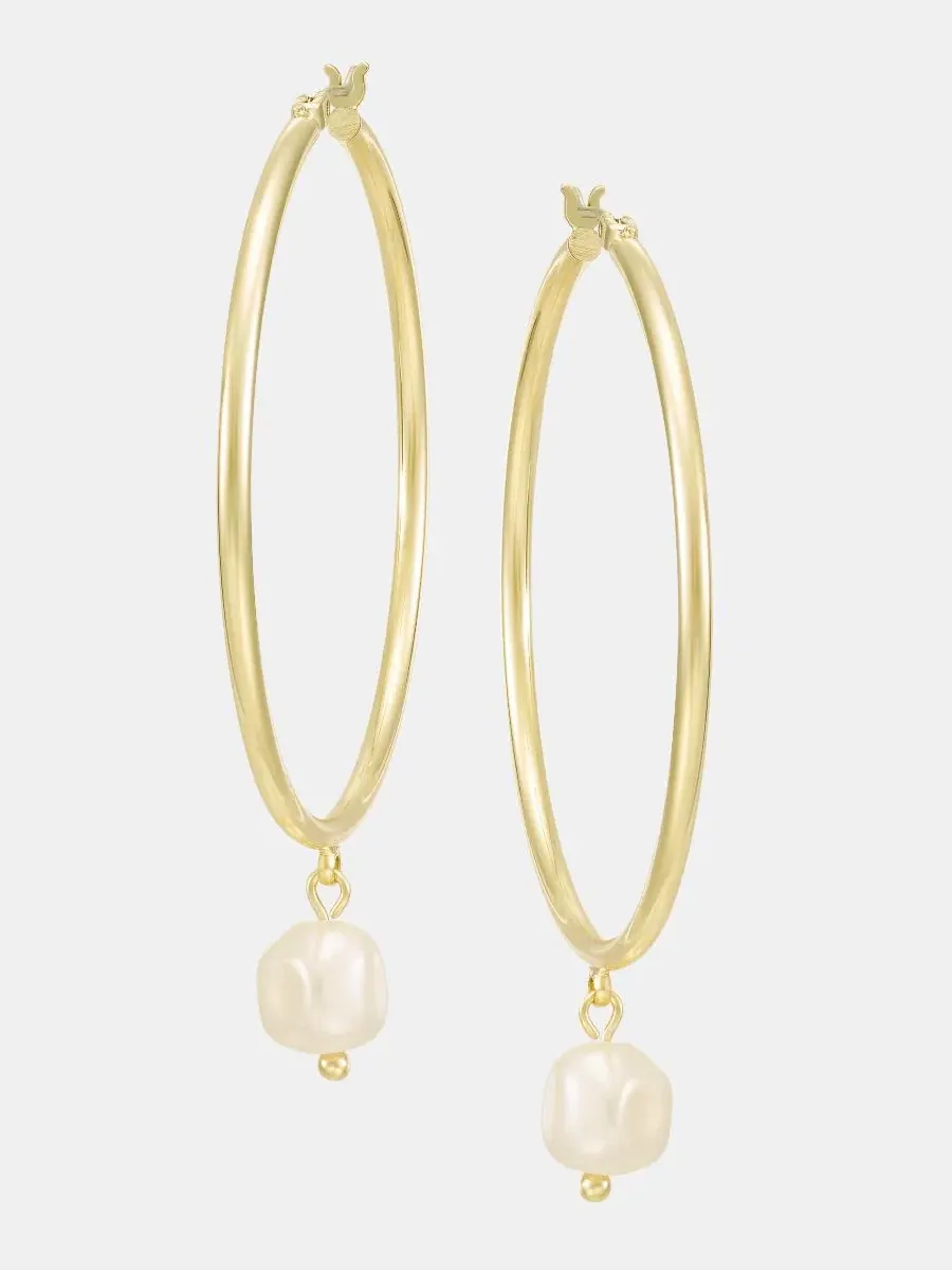 Серьги-кольца с подвесками из искусственного жемчуга Lauren Ralph Lauren — изображение 2 из 3, оттенок белый