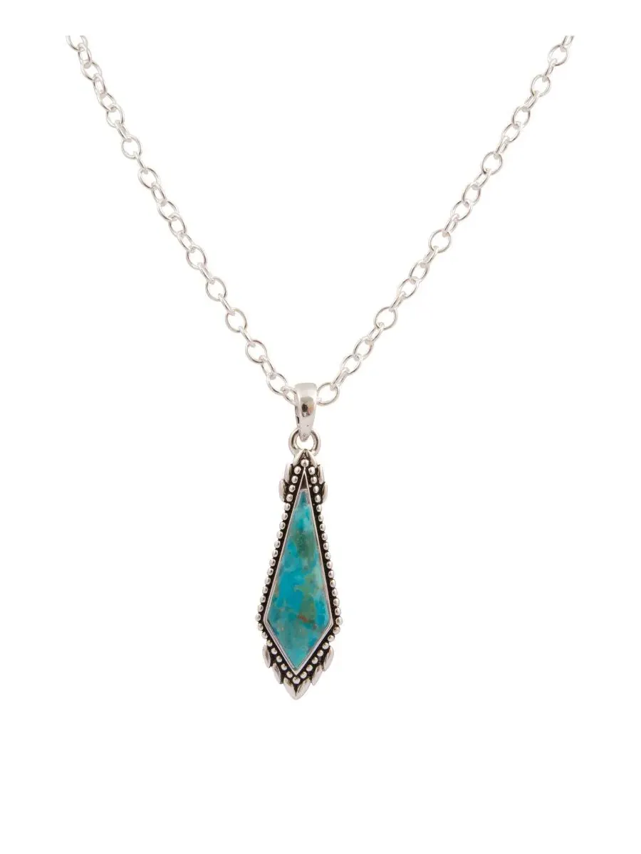 Кулон с бирюзой Anemone Long Diamond Blue Turquoise and Silver Barse — изображение 1 из 5, оттенок серебряный