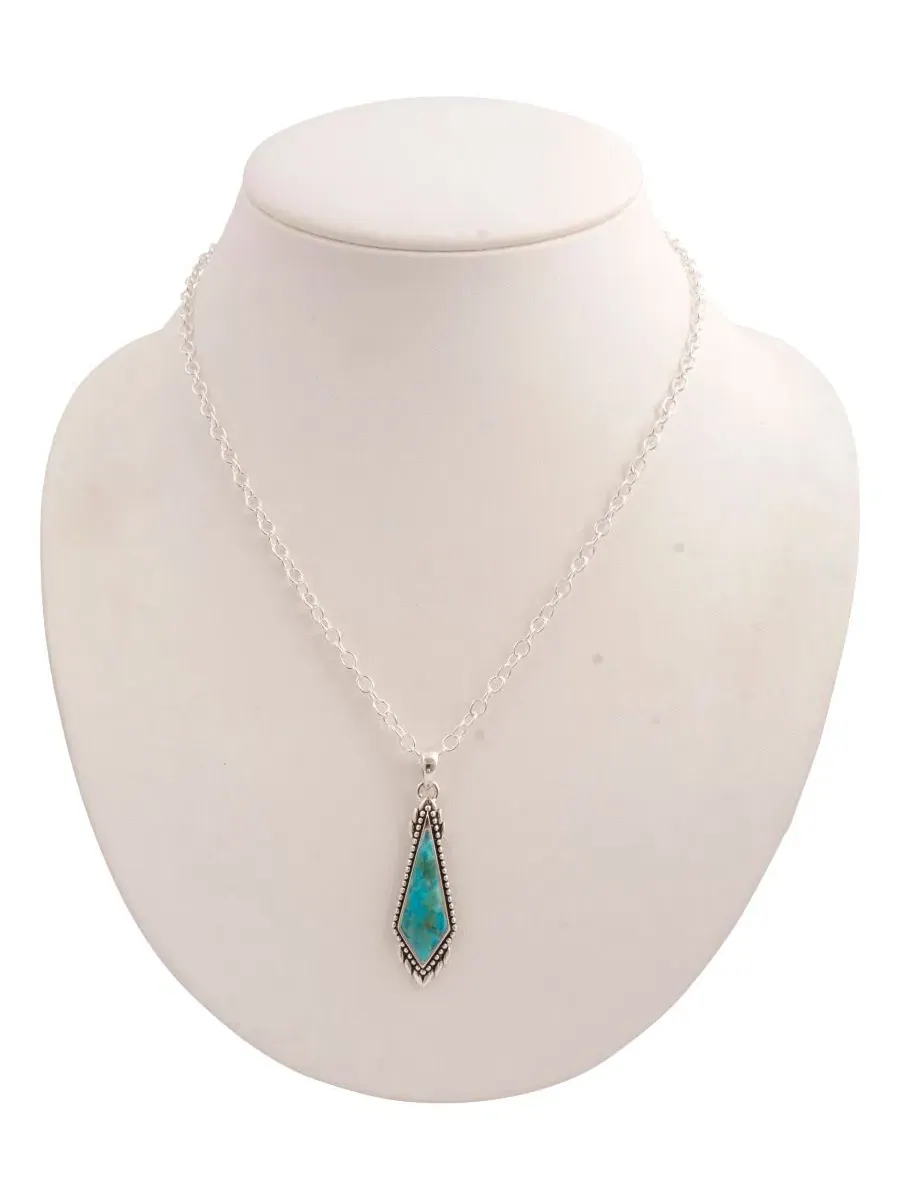 Кулон с бирюзой Anemone Long Diamond Blue Turquoise and Silver Barse — изображение 3 из 5, оттенок серебряный
