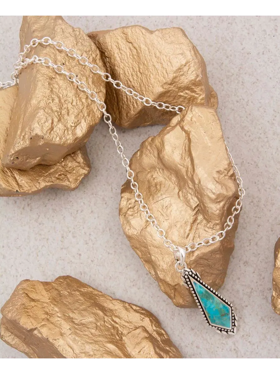 Кулон с бирюзой Anemone Long Diamond Blue Turquoise and Silver Barse — изображение 4 из 5, оттенок серебряный