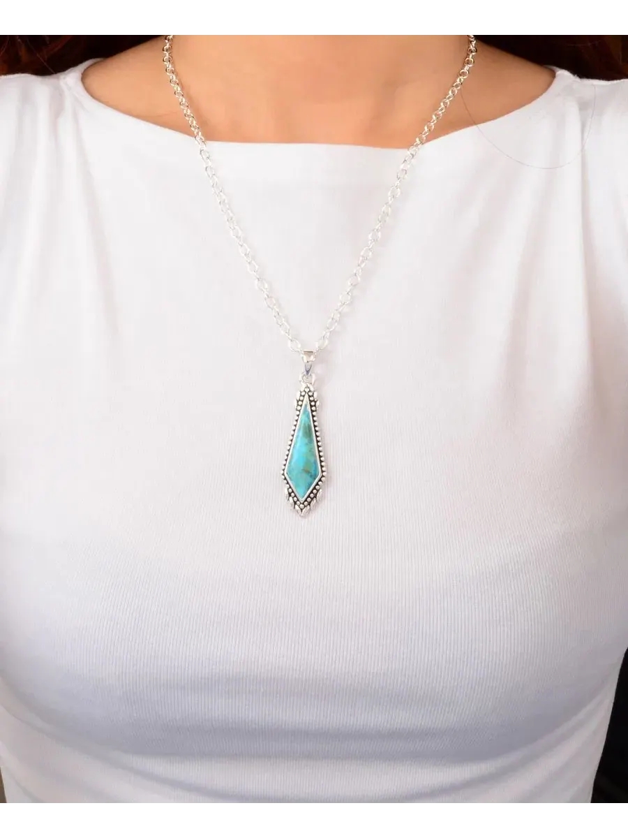 Кулон с бирюзой Anemone Long Diamond Blue Turquoise and Silver Barse — изображение 5 из 5, оттенок серебряный
