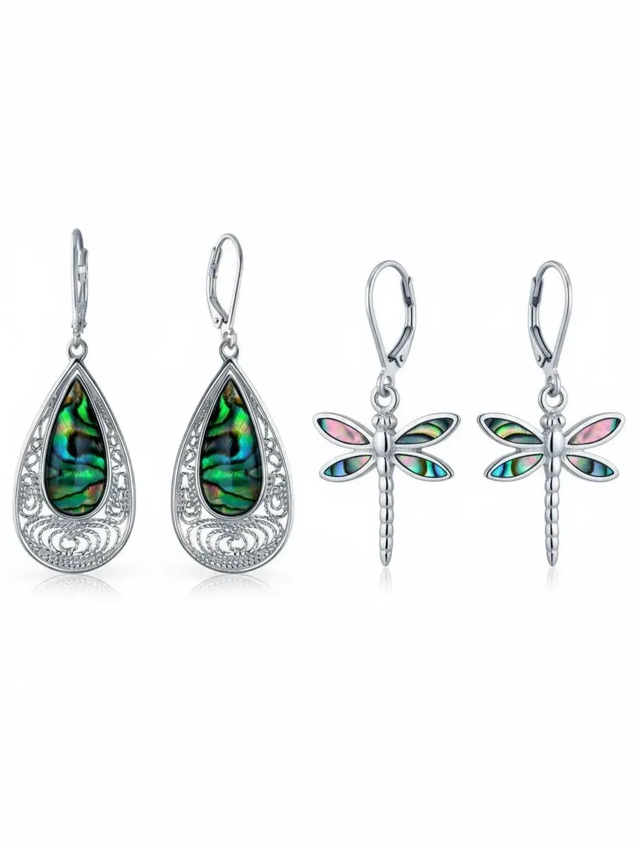 Серьги-подвески из стерлингового серебра с раковиной абалона Bling Jewelry — изображение 1 из 5, оттенок серебристый