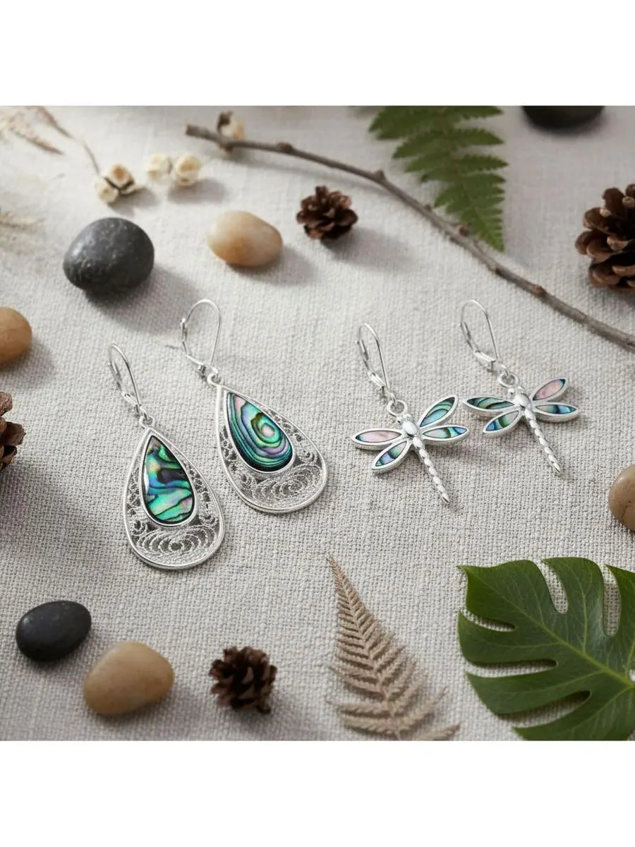 Серьги-подвески из стерлингового серебра с раковиной абалона Bling Jewelry — изображение 2 из 5, оттенок серебристый