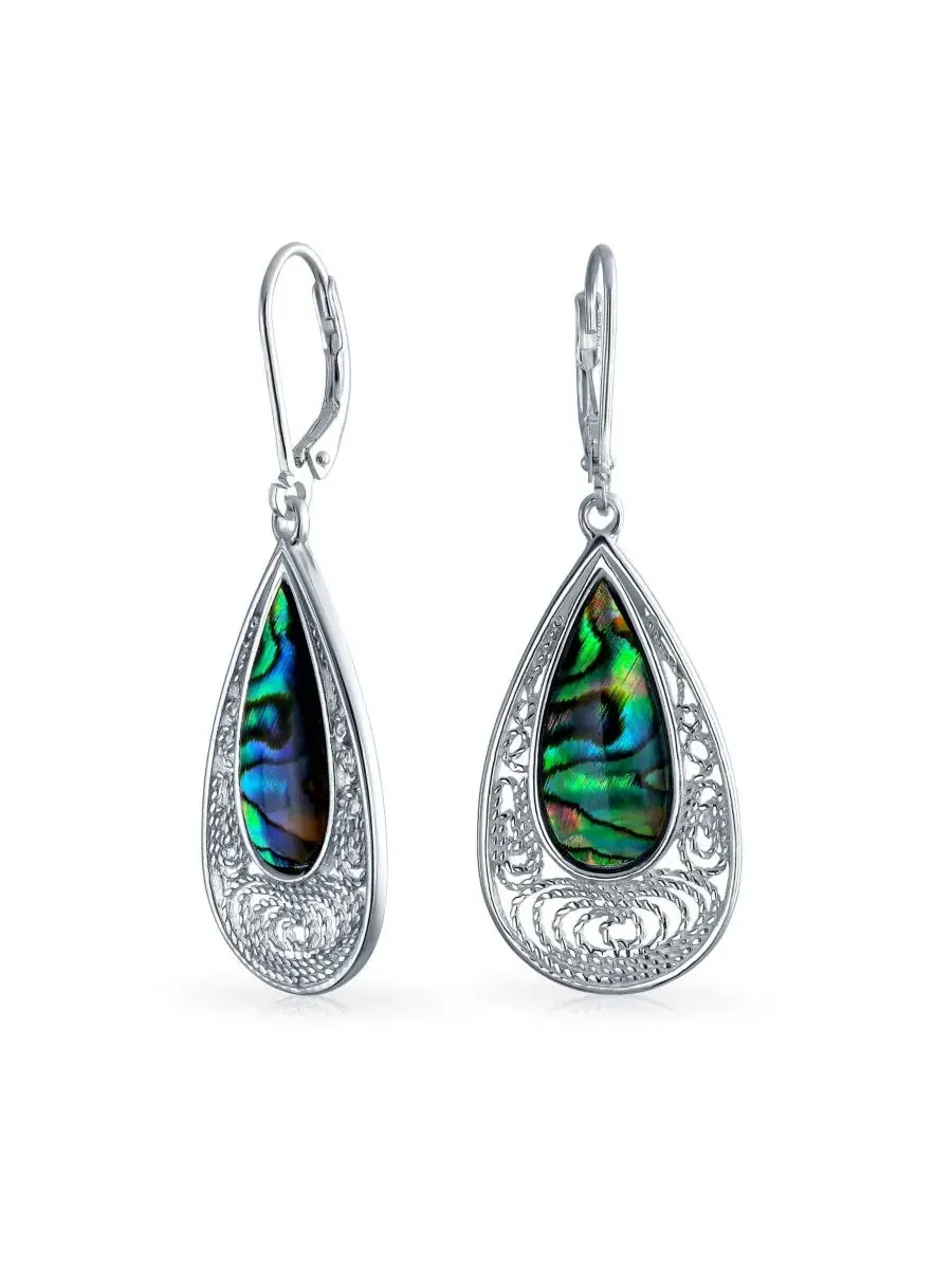 Серьги-подвески из стерлингового серебра с раковиной абалона Bling Jewelry — изображение 3 из 5, оттенок серебристый