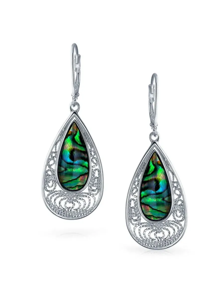 Серьги-подвески из стерлингового серебра с раковиной абалона Bling Jewelry — изображение 4 из 5, оттенок серебристый
