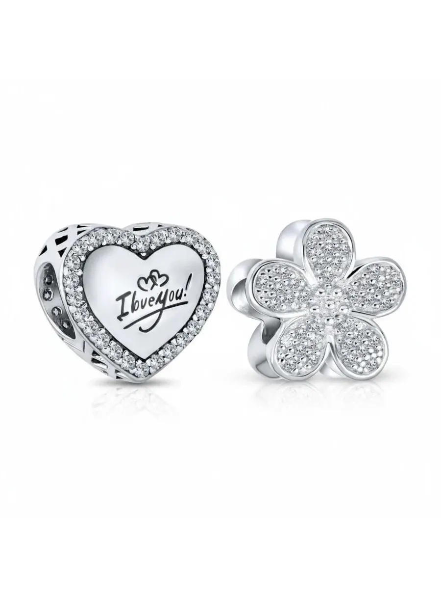 Набор из 2 подвесок-бусин с кристаллами и фианитами, серебро 925 пробы Bling Jewelry — изображение 1 из 5, оттенок серебряный