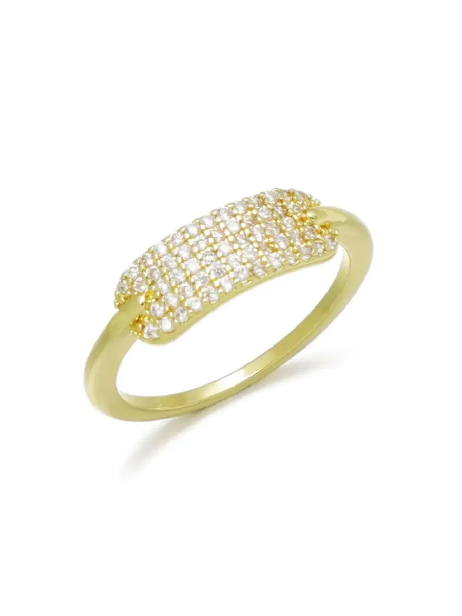 Кольцо с кубическим цирконием 14-каратное с золотым покрытием, модель Plate Band Ring ADORNIA — изображение 1 из 3