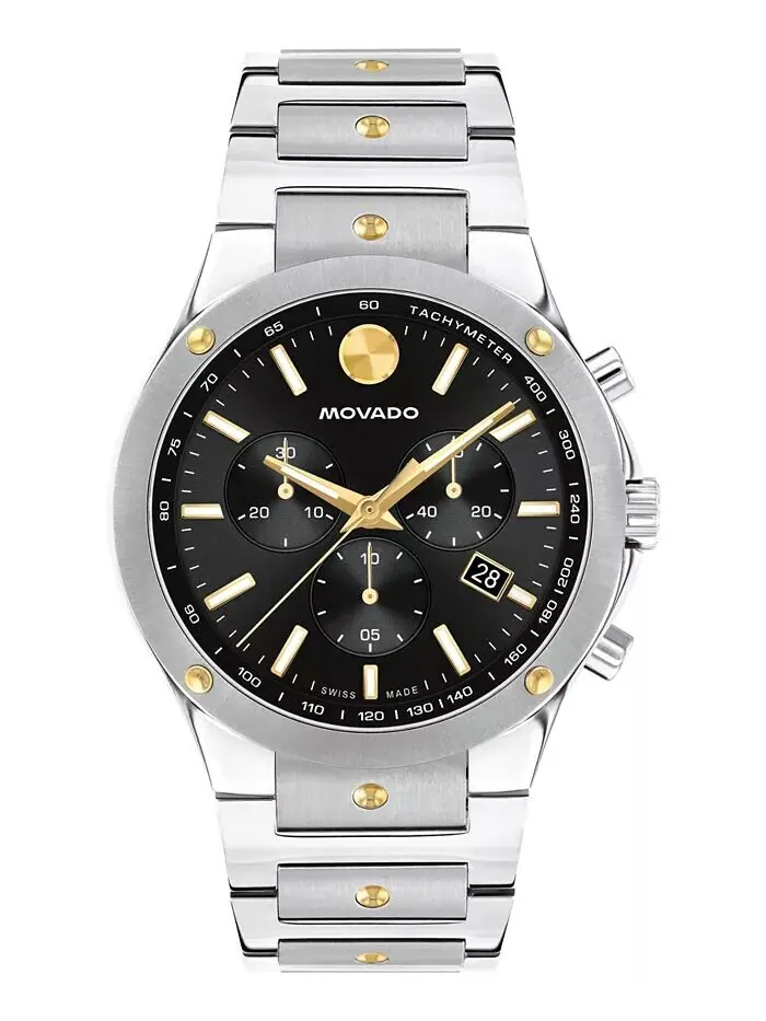 Мужские часы SE Swiss Quartz Chrono из нержавеющей стали, двухцветные, с желтым PVD-покрытием, 42 — изображение 1 из 3