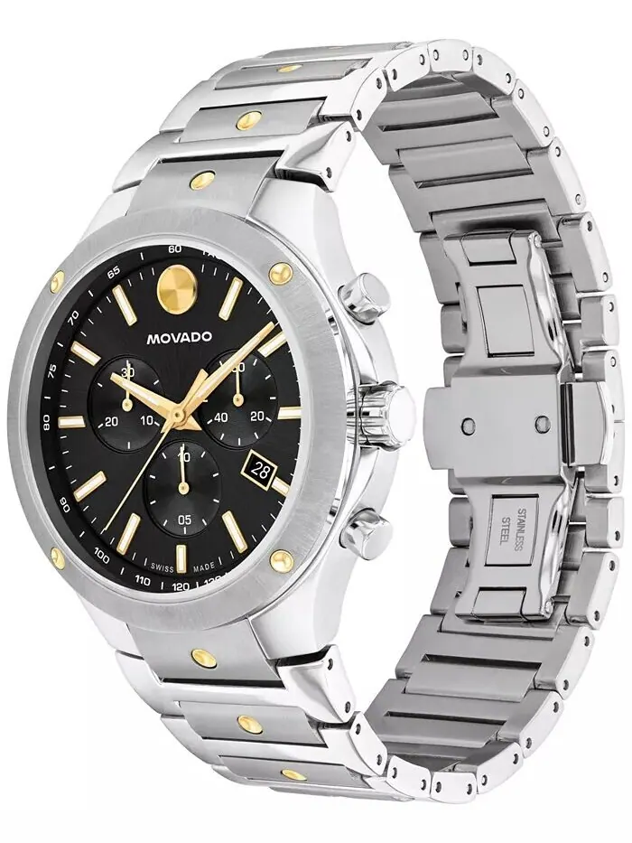 Мужские часы SE Swiss Quartz Chrono из нержавеющей стали, двухцветные, с желтым PVD-покрытием, 42 — изображение 2 из 3