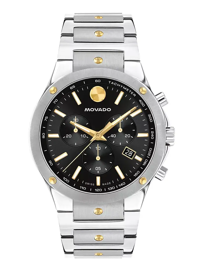 Мужские часы SE Swiss Quartz Chrono из нержавеющей стали с двухцветным желтым PVD покрытием, 42 мм — изображение 1 из 7