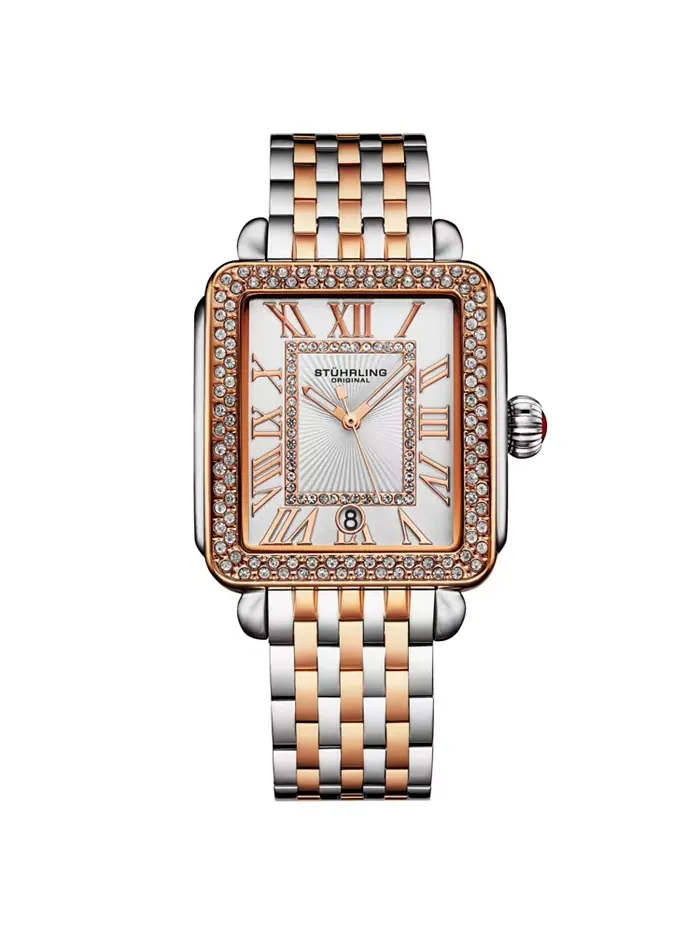 VivreLuxe 34 мм прямоугольные женские кварцевые модные часы Stuhrling — изображение 1 из 1, оттенок розовый