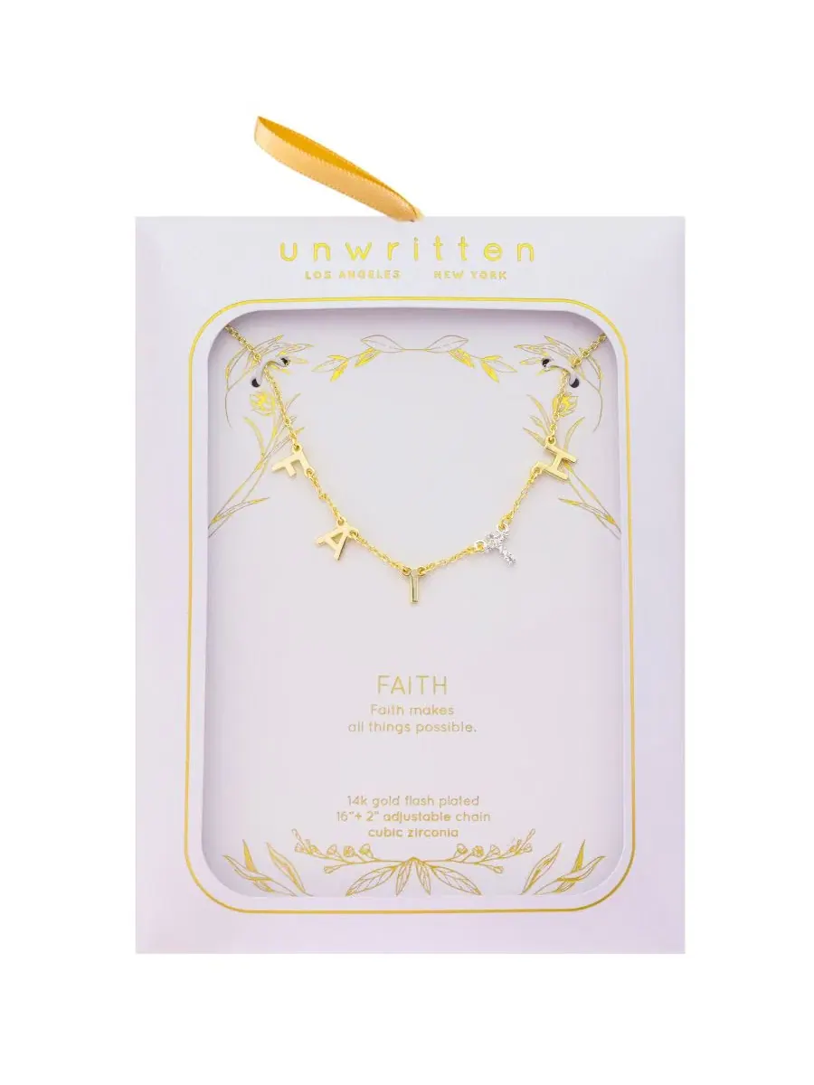Кулон-крест с фианитами "Faith" из двухцветного металла Unwritten — изображение 2 из 4, оттенок желтый