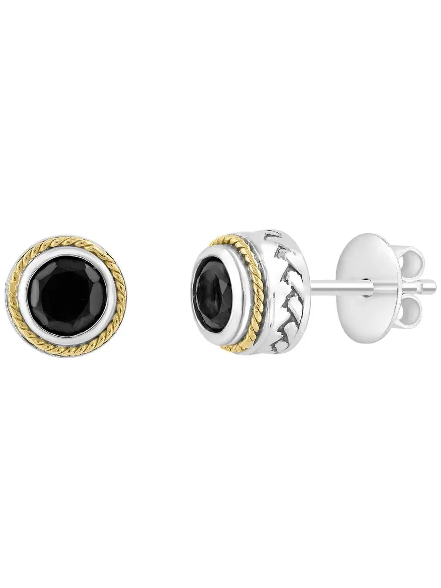 Серьги с ониксом 5мм из стерлингового серебра с желтым золотом 18к EFFY Collection — изображение 1 из 3