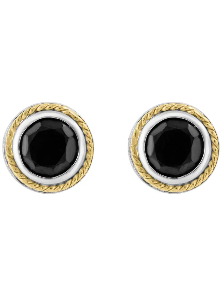 Серьги с ониксом 5мм из стерлингового серебра с желтым золотом 18к EFFY Collection — изображение 3 из 3