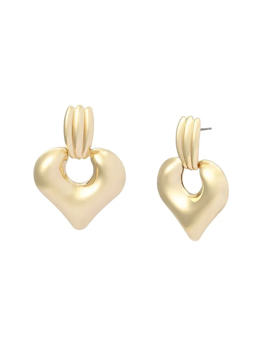 Серьги-подвески с сердцем Gold Heart Doorknocker Steve Madden — изображение 1 из 4, оттенок золото
