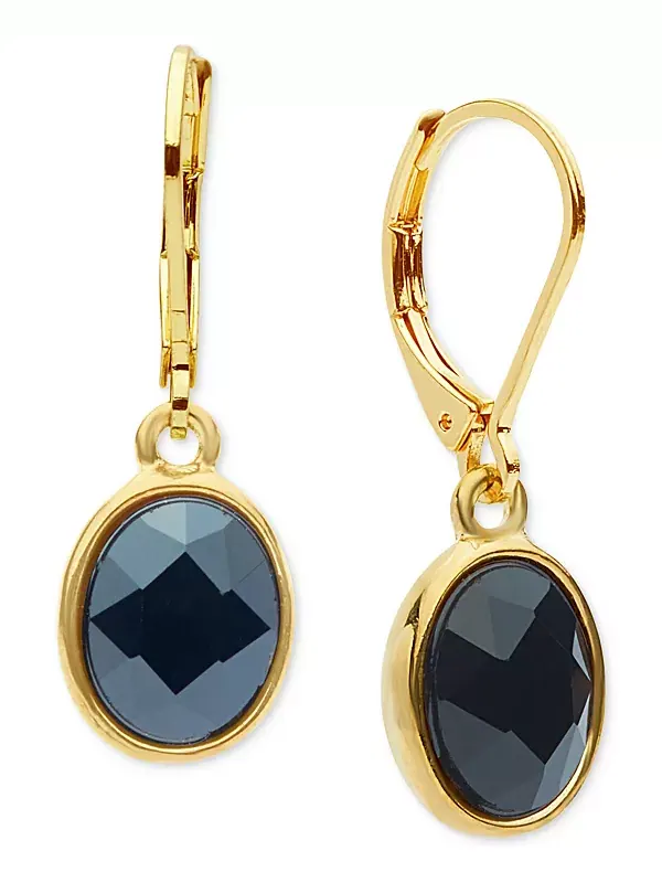 Серьги-Подвески из овального гагата золотистого оттенка Anne Klein — изображение 1 из 2, оттенок черный