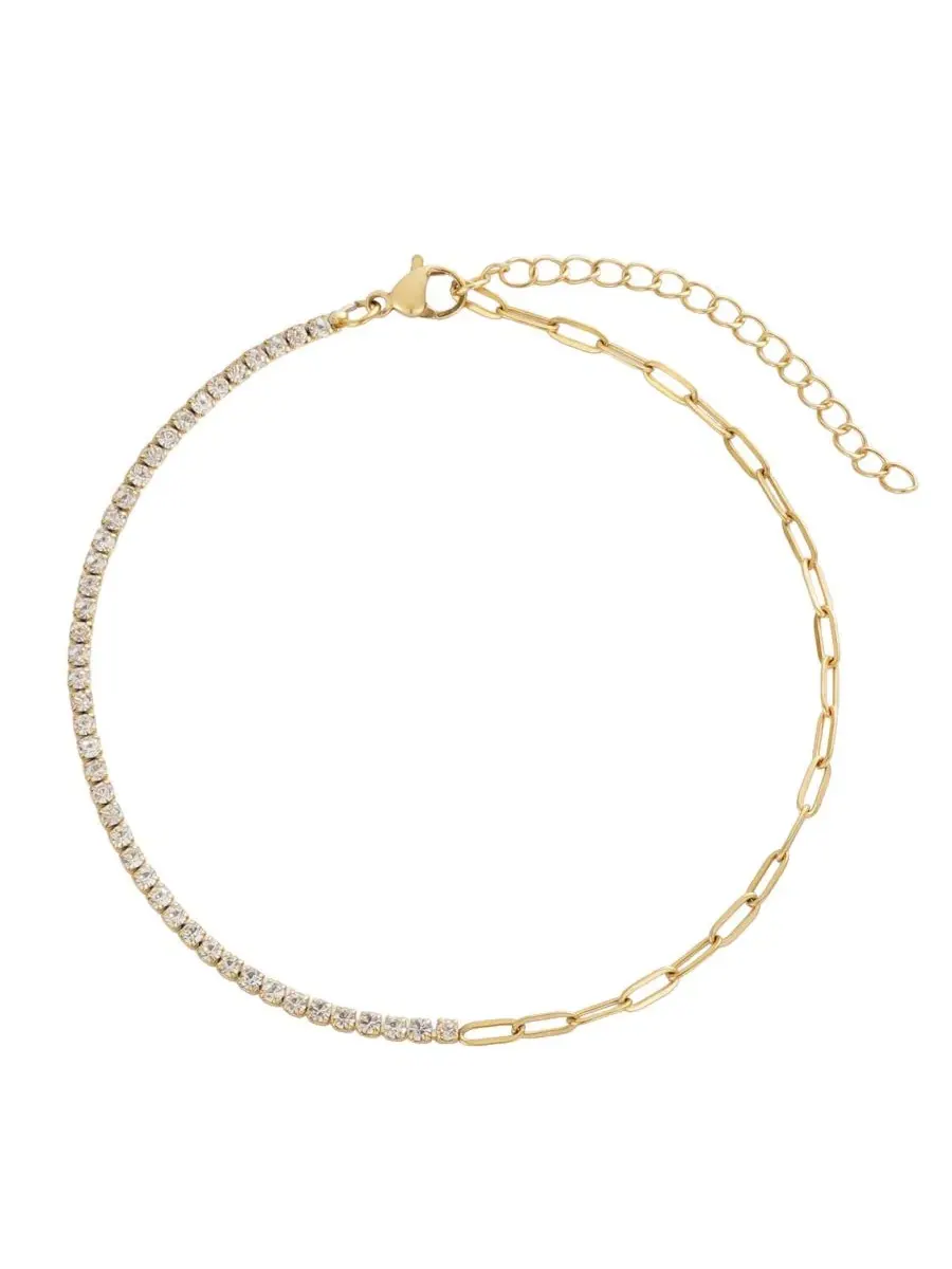 Лодыжечный браслет с цепочкой-полутеннис и бумажной цепочкой, 18k золотое покрытие ADORNIA — изображение 1 из 3