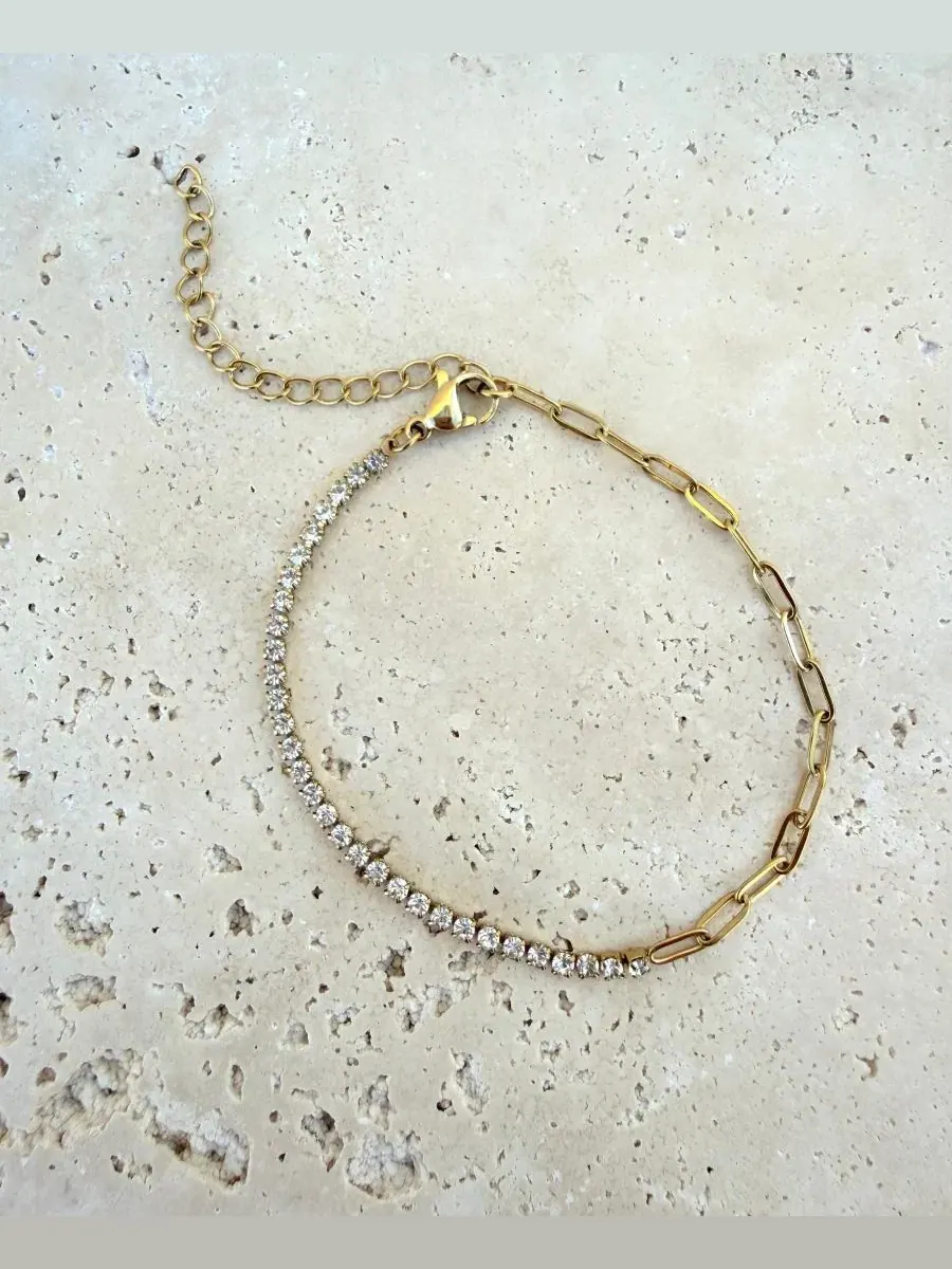 Лодыжечный браслет с цепочкой-полутеннис и бумажной цепочкой, 18k золотое покрытие ADORNIA — изображение 2 из 3